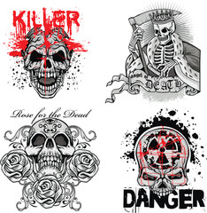 set,  gothic sign with skull, grunge vintage design t shirts
