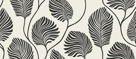 Wall murals  Black abstract floral palm leaves seamless pattern. leaf pattern background.