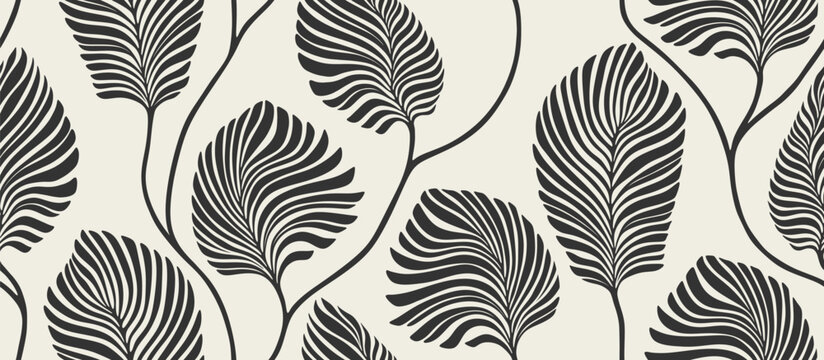  Black abstract floral palm leaves seamless pattern. leaf pattern background.