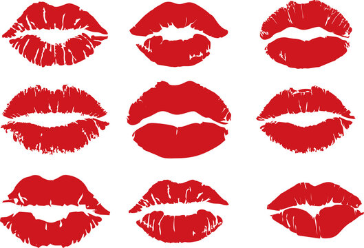 Pink lipstick kiss prints. Seamless pattern lipstick kiss. Fabric print design, cosmetic industry marketing poster or flyer idea. Different shapes female sexy lips.
