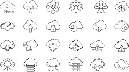Cloud Computing Icons Network, Security, Storage, and Data Transfer