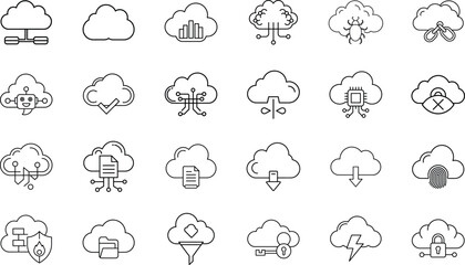 Cloud Computing Icons Network, Storage, Security, and Data Management