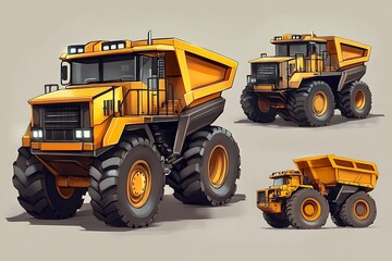 Obraz premium Large yellow dump truck on a gray background.