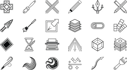 Design Tools Icons Pencils, Pens, Shapes, and Artistic Elements