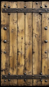Rustic Wooden Door with Metal Bands Background Texture