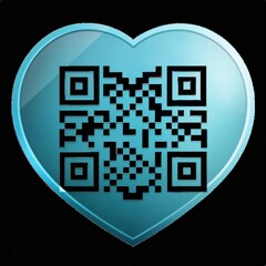 Glossy heart-shaped QR code on a black background for digital interaction