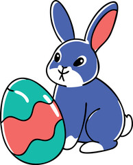 Doodle-style illustration of a cheerful Easter bunny with a decorated egg