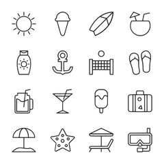 A set of icons for beach and pool related items