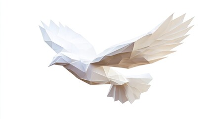 Obraz premium Low-poly white dove in flight, isolated on white background.