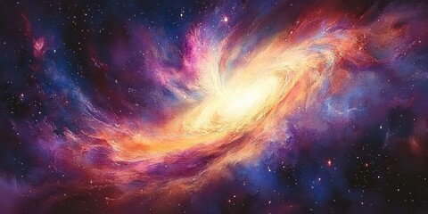 Obraz premium Vibrant cosmic spiral galaxy displays brilliant colors and nebula