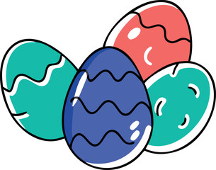 Doodle-style illustration of colorful decorated Easter eggs for Easter.