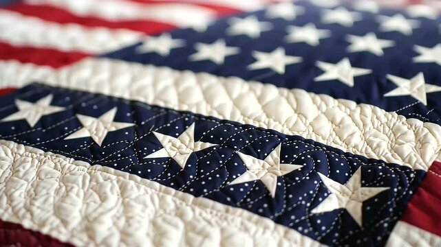 Handmade Quilt with USA Flag Design by Grandmother