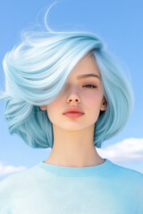 A minimalist setup capturing the woman&acirc;&euro;&trade;s soft expression while her vibrant teal hair flows