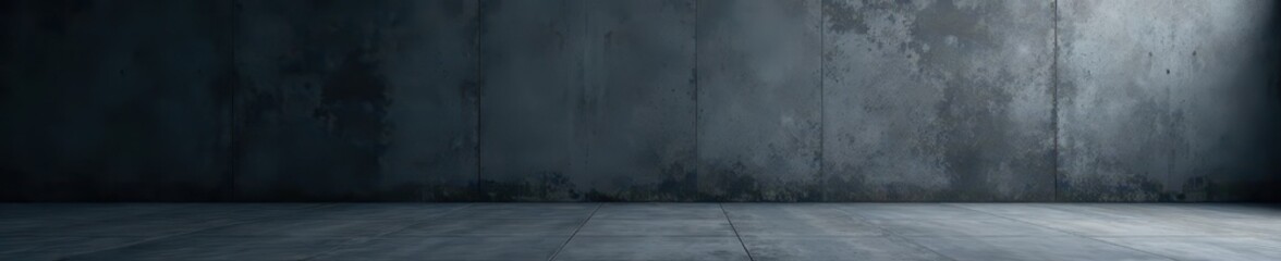 Dark, textured cement wall and floor background, interior, photography