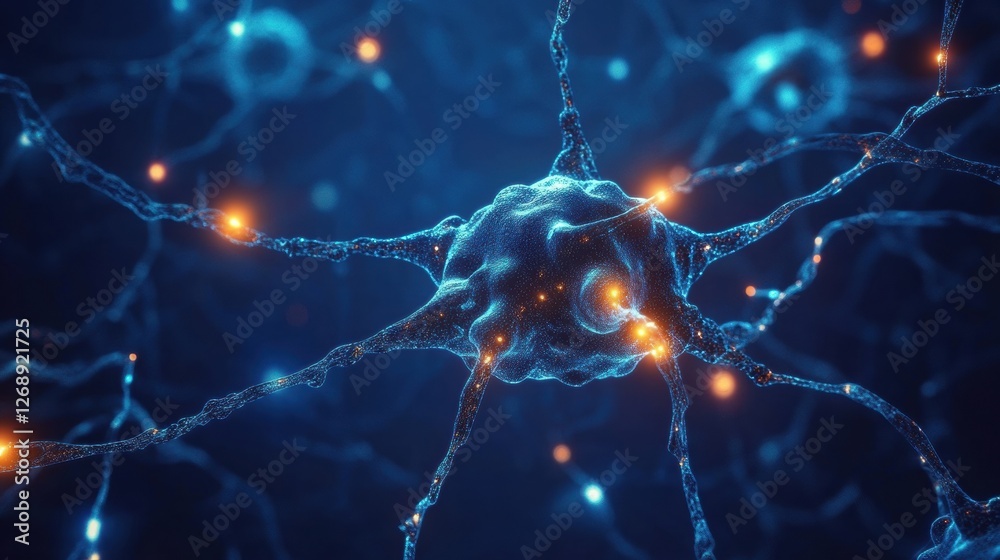 Leinwandbilder neurons firing electric signals in a digital representation of a neural network at night. generative