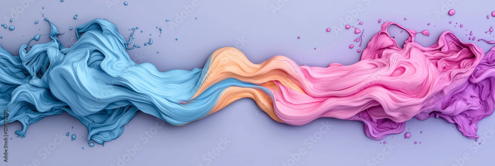 Poster a macro perspective of liquid neon paint twisting together, bright turquoise transitioning into