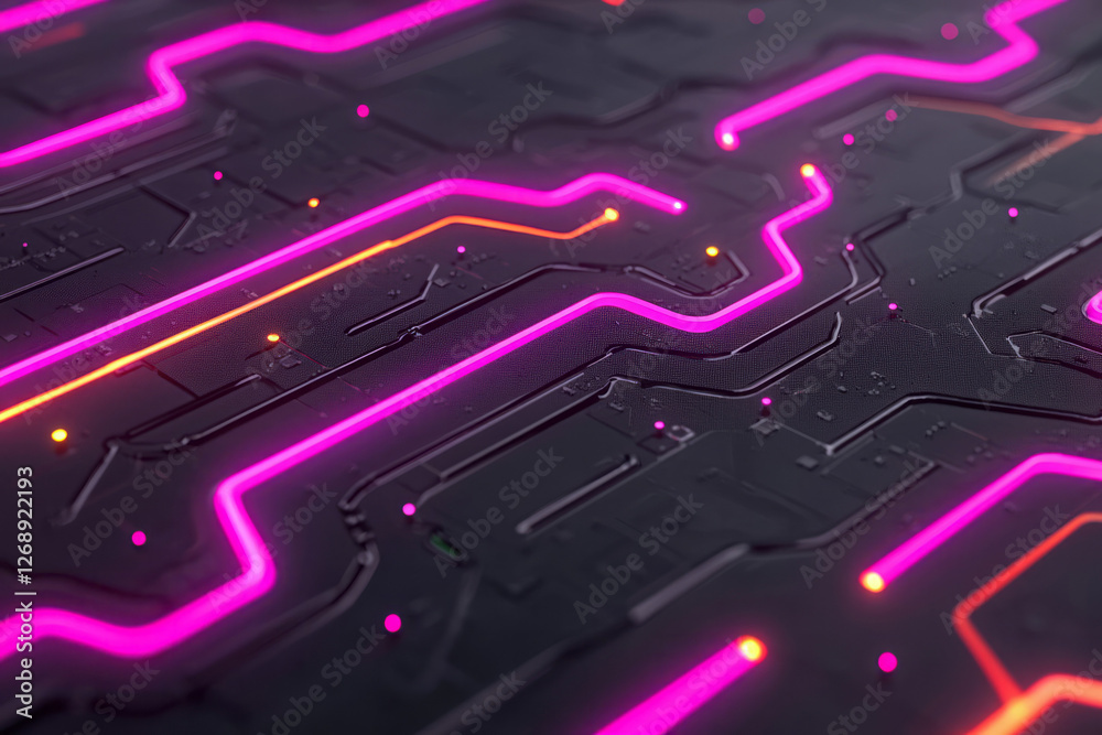 Poster A macro view of a futuristic circuit board, each glowing connection pulsing in sequence with