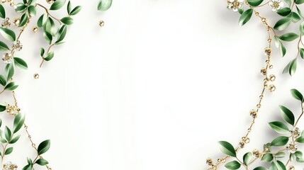 Fototapeta premium Delicate floral frame with golden accents on white background