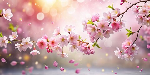 Fototapeta premium Falling Cherry Blossoms, Isolated White Background, Full Depth of Field, Bokeh Effect