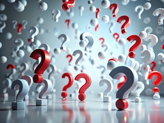 Falling Red & White Question Marks: CGI 3D Render of Problem Concept