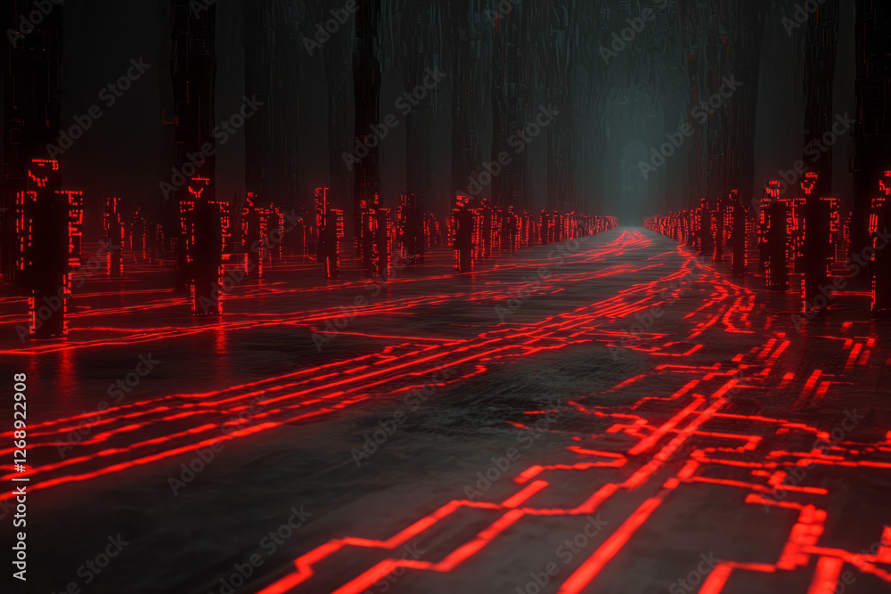 Poster a moody, low-lit environment where the circuit boardâ€™s luminous tracks are the primary light