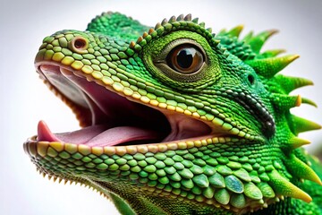 Fototapeta premium Fantasy Green Dragon, Open Mouth, Macro Photography, Isolated