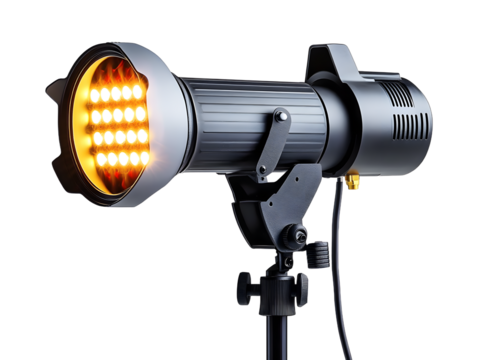 Studio lamp or stage light spotlight. COB LED spot used for studio, theatre and concert lighting.