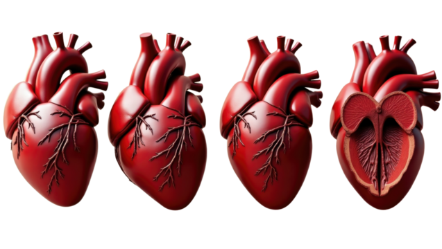 3D Rendered Human Heart Anatomy Exterior and Interior Views
