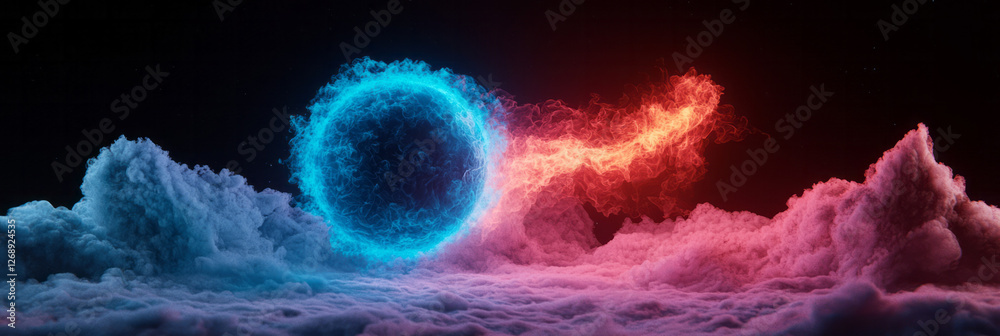 Aufkleber A cinematic scene featuring pulsating orbs in midair, transitioning smoothly between electric blue