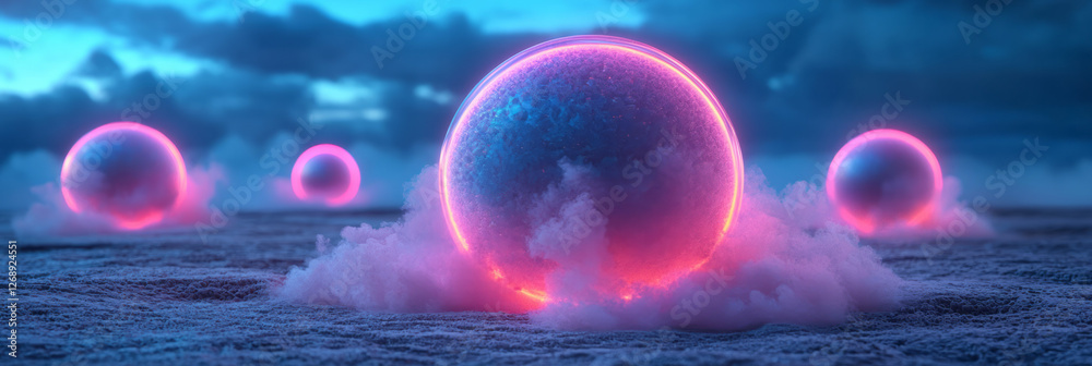 Poster a cinematic scene featuring pulsating orbs in midair, transitioning smoothly between electric blue