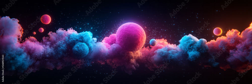 Poster a cinematic scene featuring pulsating orbs in midair, transitioning smoothly between electric blue