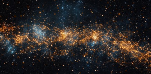 Connected network of orange nodes stretching across a dark expanse