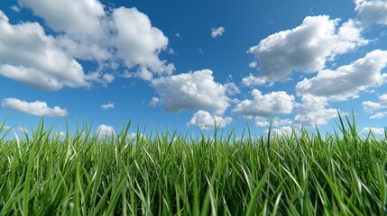 Obraz premium Field of grass under blue sky representing organic grain field and sustainable farming practices