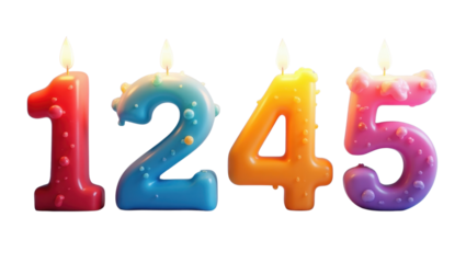 Colorful Birthday Candles Number 1245 Melted Wax Lit Festive Celebration