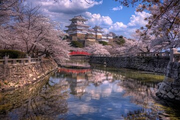 Fototapeta premium Cherry blossoms and castle in Himeji, Japan