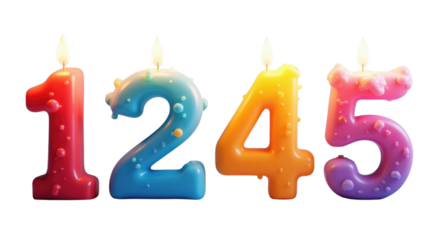 Colorful Birthday Candles Number 1245 Melted Wax Lit Festive Celebration