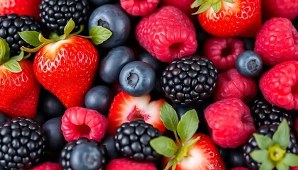 Obraz premium Assorted fresh berries including strawberries blueberries raspberries and blackberries