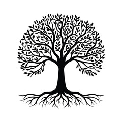 Obraz premium Black tree silhouette showing roots and branches spreading
