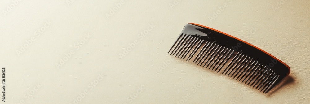 Aufkleber Black comb resting on a flat surface in a minimalistic setting with soft lighting. Generative AI