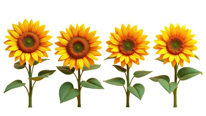 Obraz premium Vibrant Yellow Sunflowers Blooming Summer Flowers Nature Background Floral Design Four Sunflowers