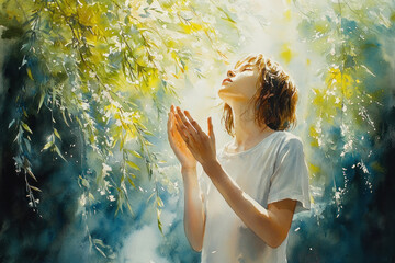 A watercolor illustration filled with light, air and a sense of harmony with nature.  