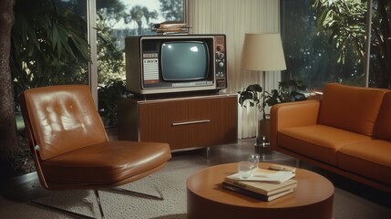 Retro living room furniture and decor set.