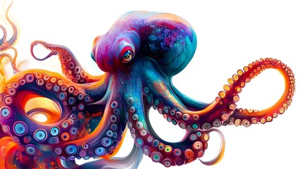 Vibrant Colorful Octopus Abstract Ocean Animal Art Surreal Sea Creature Eight Arms Tentacles
