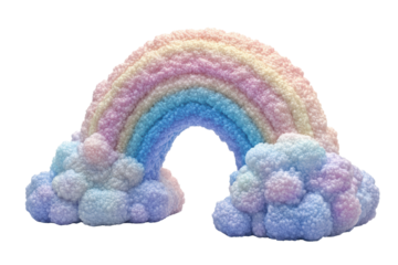 Isolated Pastel Rainbow Sculpture with Fluffy Clouds