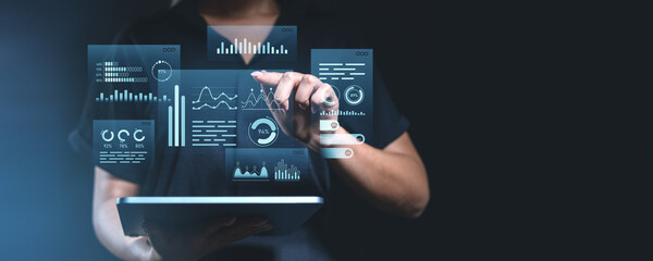 Digital data visualization with interactive graphs and analytics interface.