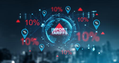 Import tariffs increase by 10 percent concept with rising arrows.