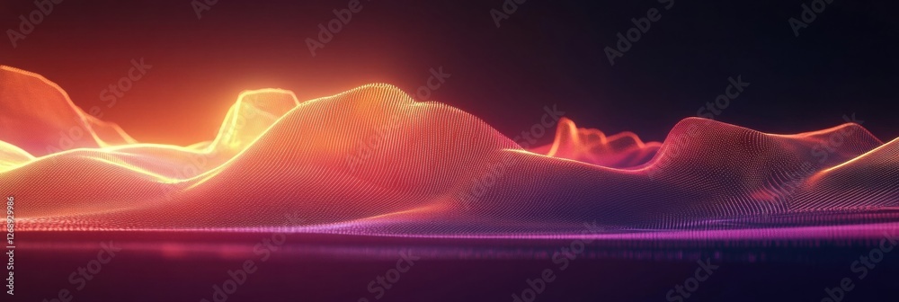 Poster vibrant digital landscape showcasing flowing waves in vivid colors at dusk. generative ai