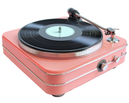 Isolated Retro Pink Record Player with Black Vinyl - Powered by Adobe