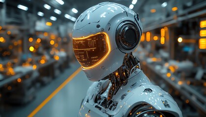 Fototapeta premium Robot in a hightech factory, advanced machinery, bright lighting, industrial setting, closeup