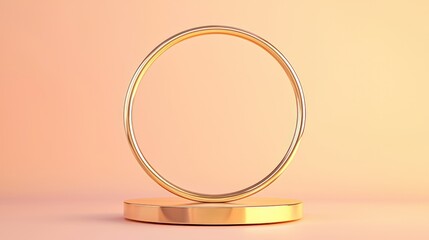 A golden metallic podium with a circular design against a soft peach gradient background